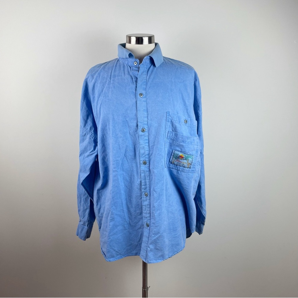Hobie Blue Long Sleeve Collared Button Down Surf Hawaii Shirt Top Men Large